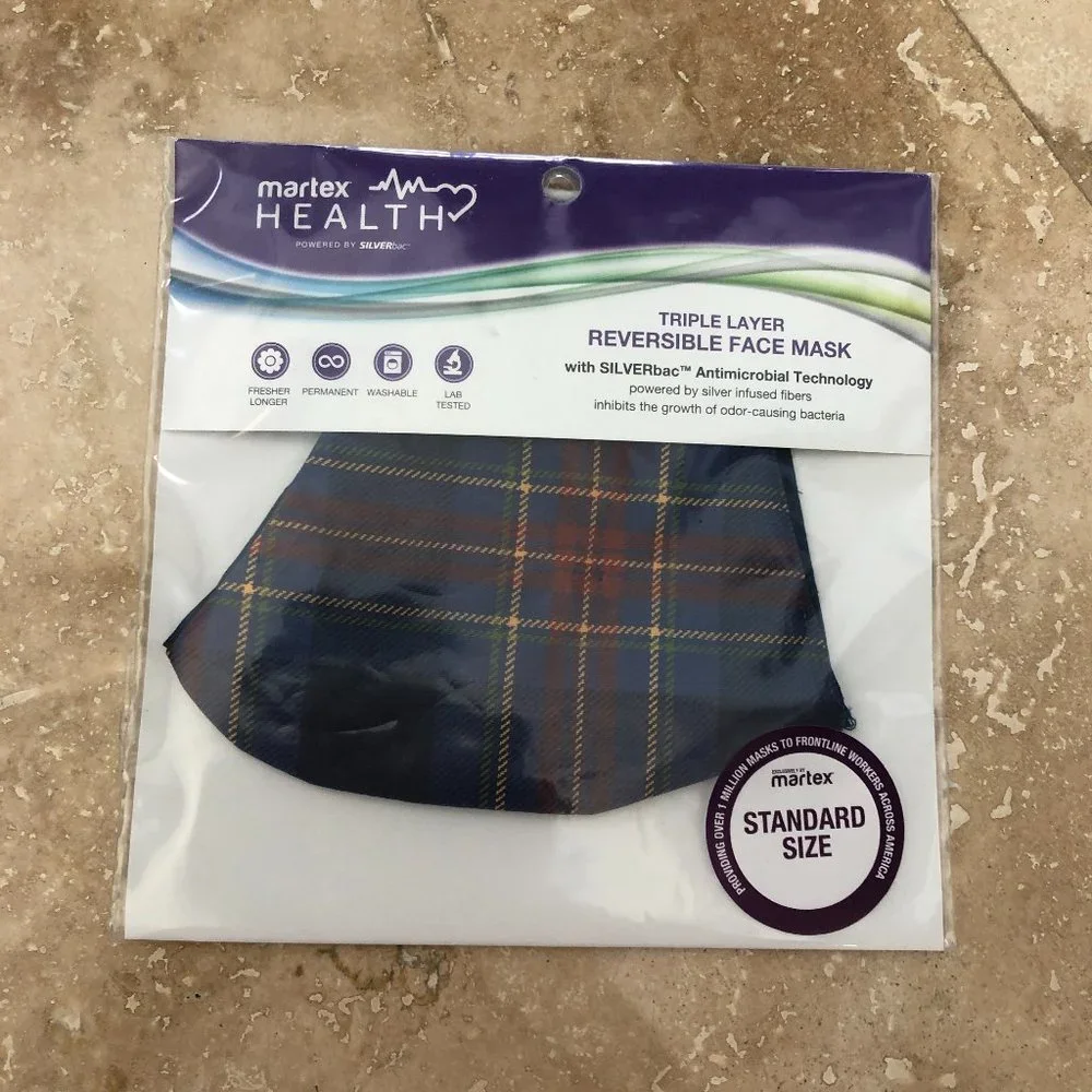 NEW MARTEX HEALTH Reversible FACE MASK Plaid